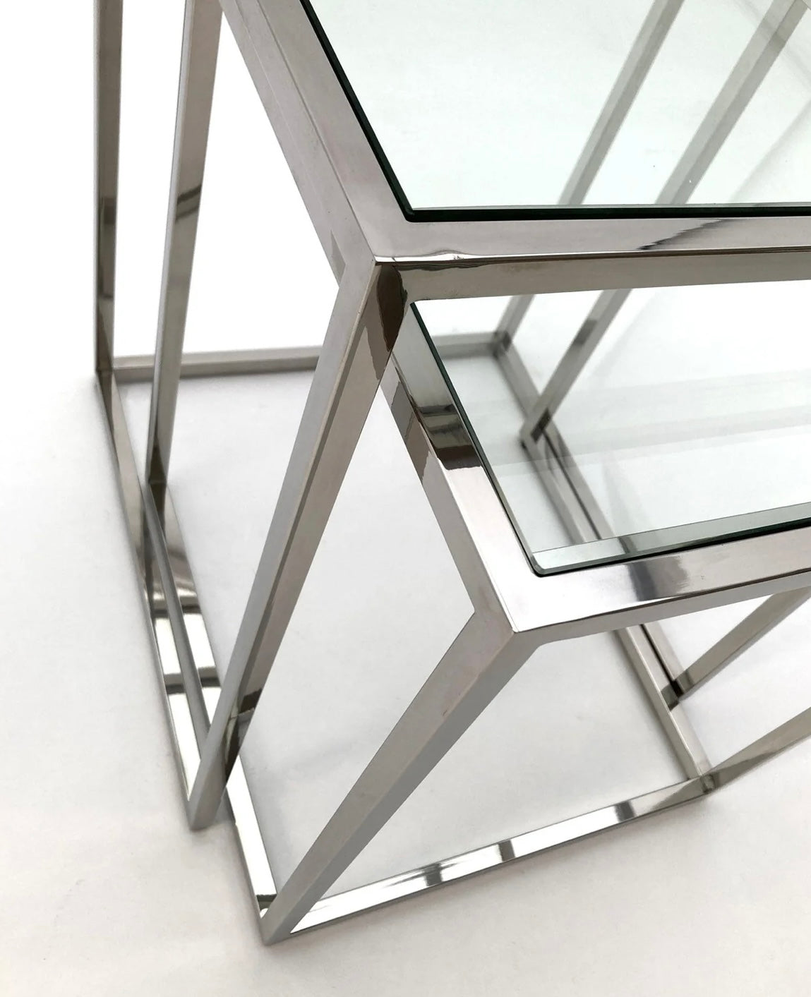 TAVOLINI QUADRATI A NIDO IN ACCIAIO E VETRO PARK AVENUE SET DA 2